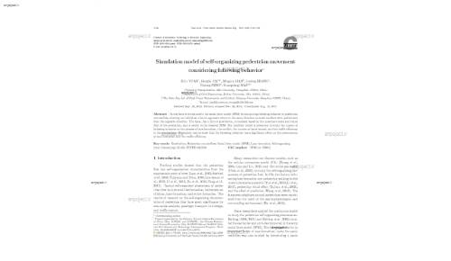 Simulationmodel of self-organizing pedestrianmovement considering following behavior